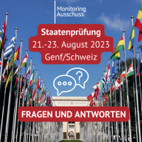 Foto viele Flaggen: Staatenprüfung 21.-23. August 2023 Genf/Schweiz Fragen und Antworten